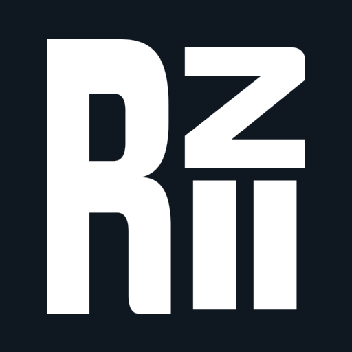 White RZ monogram on a dark background